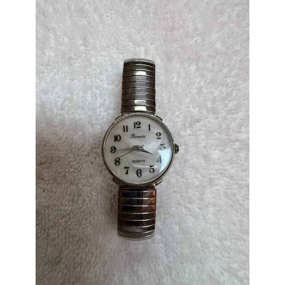 Vintage Ronica Quartz Ladies Stretch Band Watch Silver Tone